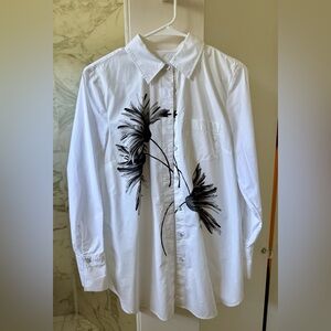 Talbots White Shirt with Black Floral Design